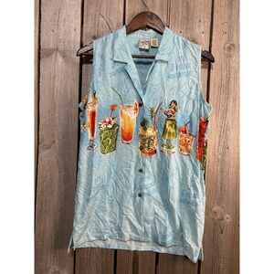 Big Dogs Vintage Blue Hawaiian Tiki Cocktail Shirt 5 O'Clock Somewhere Large